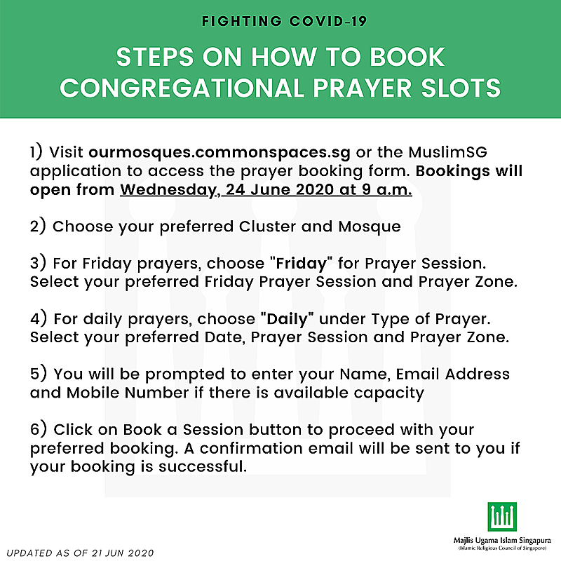 Steps on how to book Friday prayer slots in Singapore