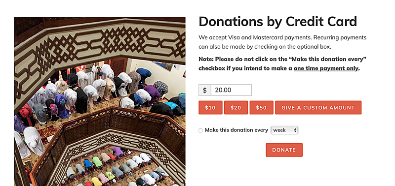 Mosque donation Singapore credit card